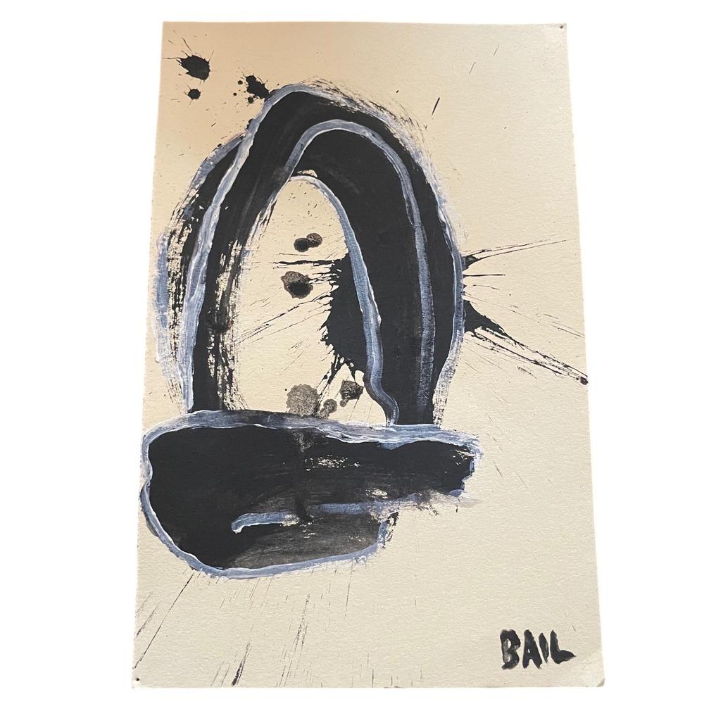 BAIL Abstract Art Painting Modern Black White Ink Splash Wall‎ Art 5.5 x 8.5